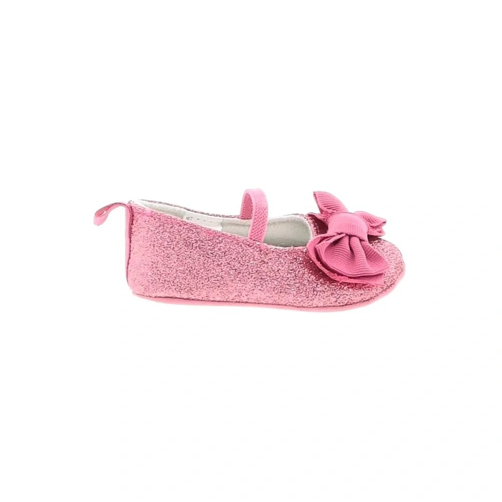 Little Me Mary Jane Slippers Sparkling Pink with Bows Size 2